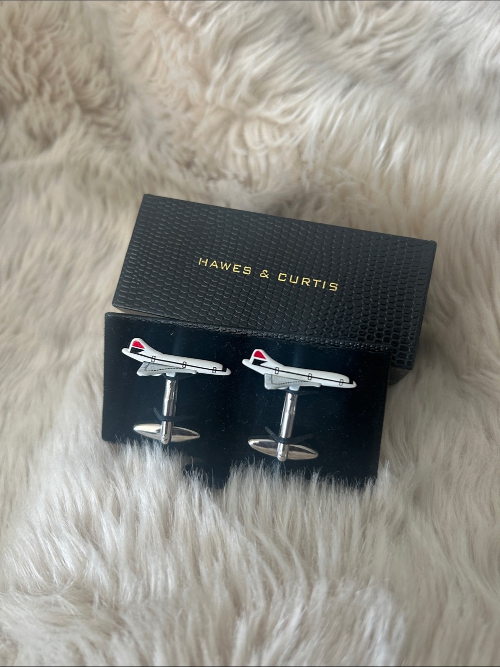 Concord Airplane ✈️White and Silver Cufflinks by Hawes & Curtis